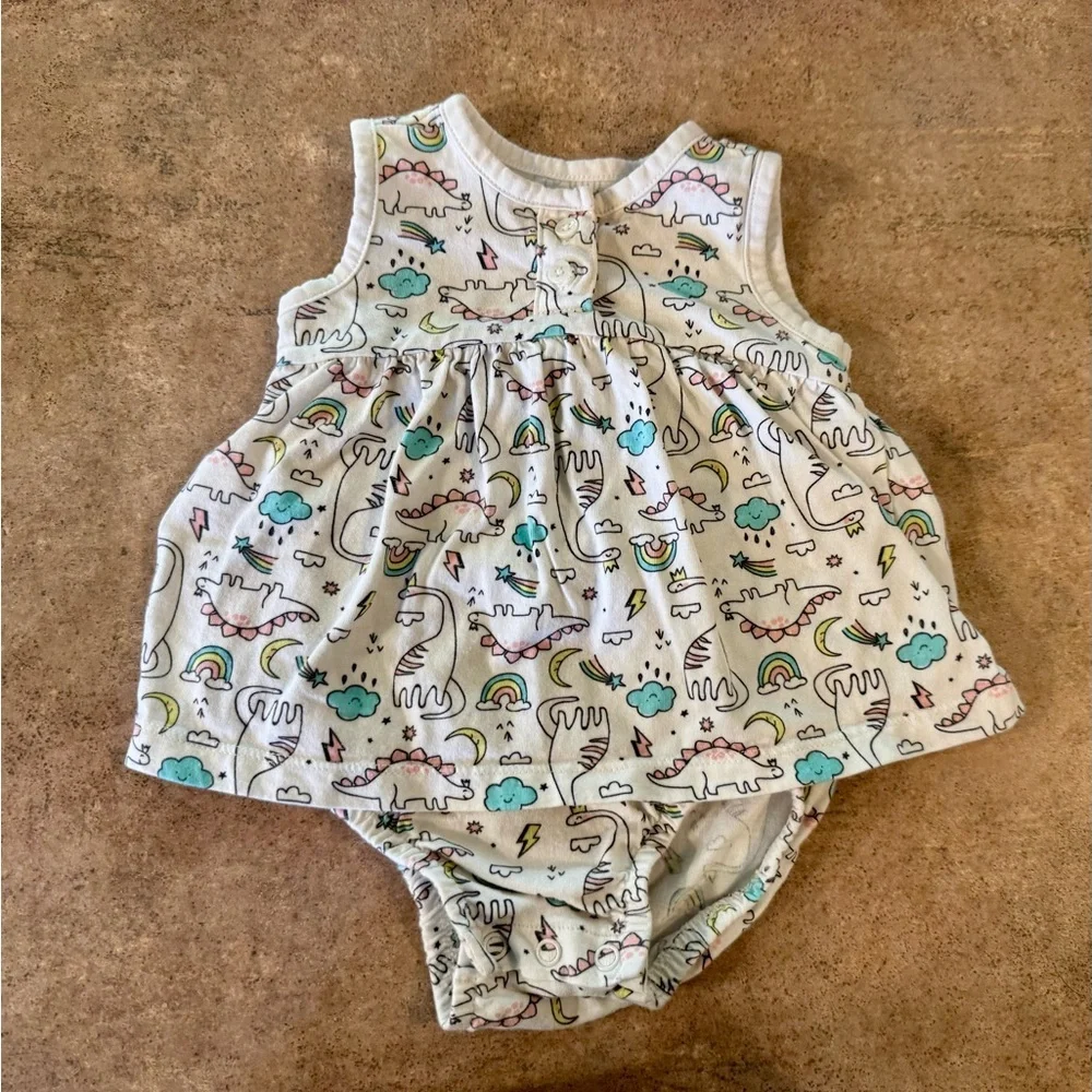 Carter's Adorable Baby Onesie Dress with Fun Dinosaur Pattern Size 9M Summer